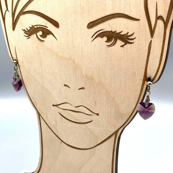 Vintage Purple Crystal Heart Earrings, Lovely Sparkling Faceted Dangle - Picture 4 of 5
